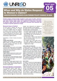 When and Why do States Respond to Women's Claims? Understanding Gender-Egalitarian Policy Change in Asia (Project Brief)